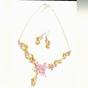 EleQieen Austrian Crystal Butterfly Flower Leaf Necklace with Matching Earrings